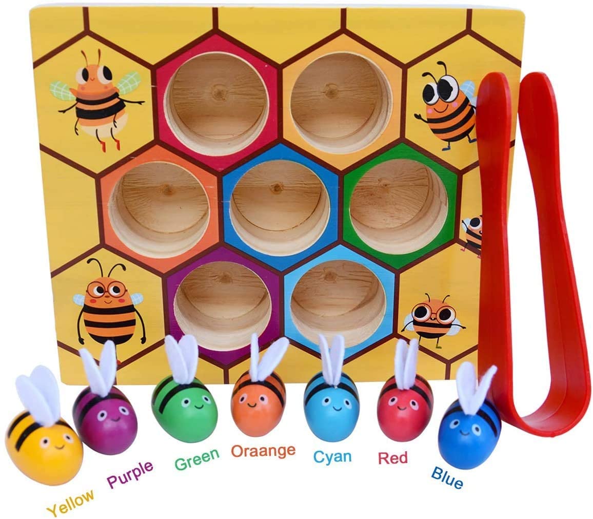 Wooden Bee Toddler Fine Motor Skill Toy - Montessori Wooden Puzzle Early Learning Preschool Educational Kids