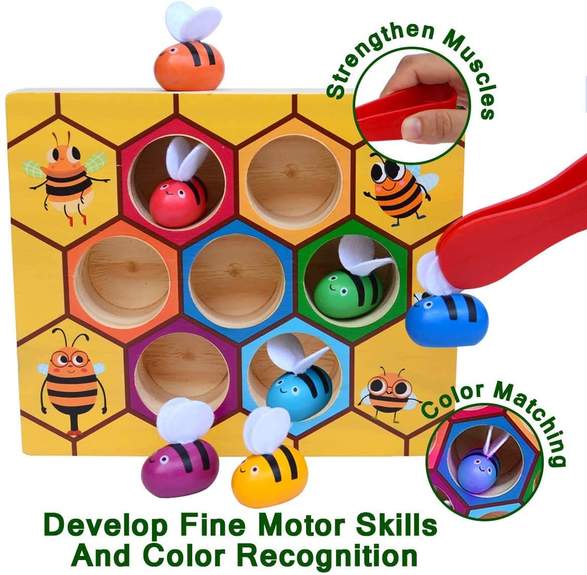 Wooden Bee Toddler Fine Motor Skill Toy - Montessori Wooden Puzzle Early Learning Preschool Educational Kids