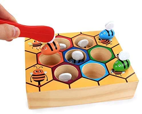 Wooden Bee Toddler Fine Motor Skill Toy - Montessori Wooden Puzzle Early Learning Preschool Educational Kids