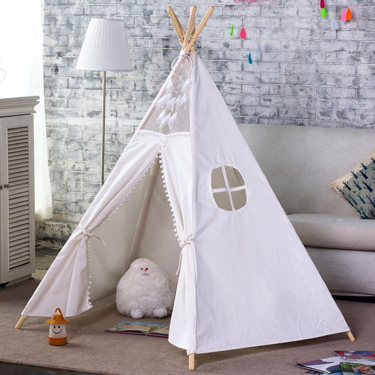 5 Poles Giant Kids Teepee Tent Natural Canvas