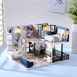 Dollhouse Miniature with Furniture Kit Plus Dust Proof and Music Movement - Cozy time Valentine's Day Gift Idea