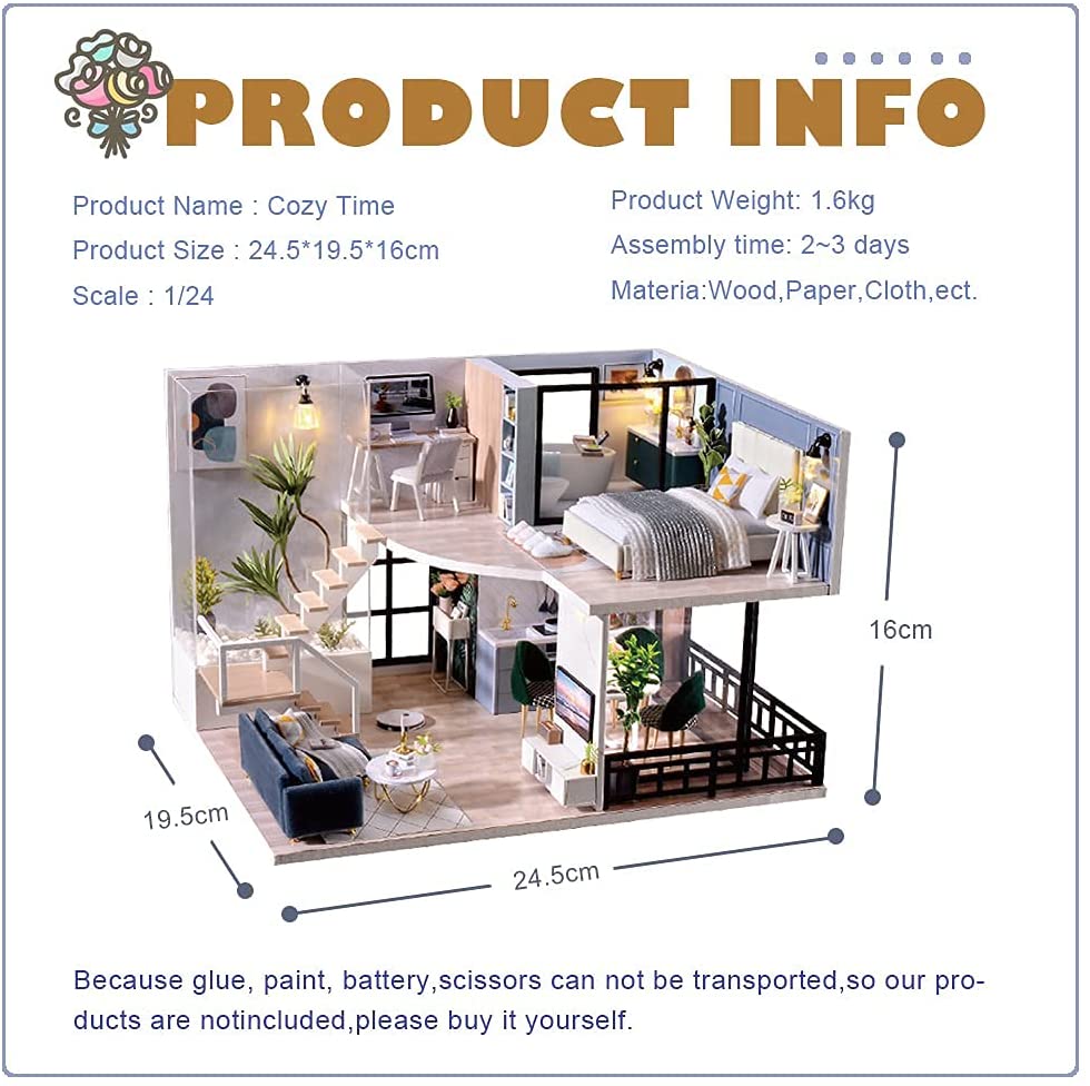 Dollhouse Miniature with Furniture Kit Plus Dust Proof and Music Movement - Cozy time Valentine's Day Gift Idea