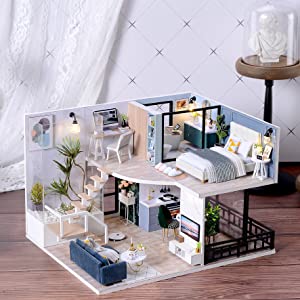 Dollhouse Miniature with Furniture Kit Plus Dust Proof and Music Movement - Cozy time Valentine's Day Gift Idea