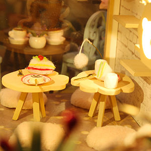 Dollhouse Miniature with Furniture Kit Plus Dust Proof and Music Movement - Cat Coffee Valentine's Day Gift Idea