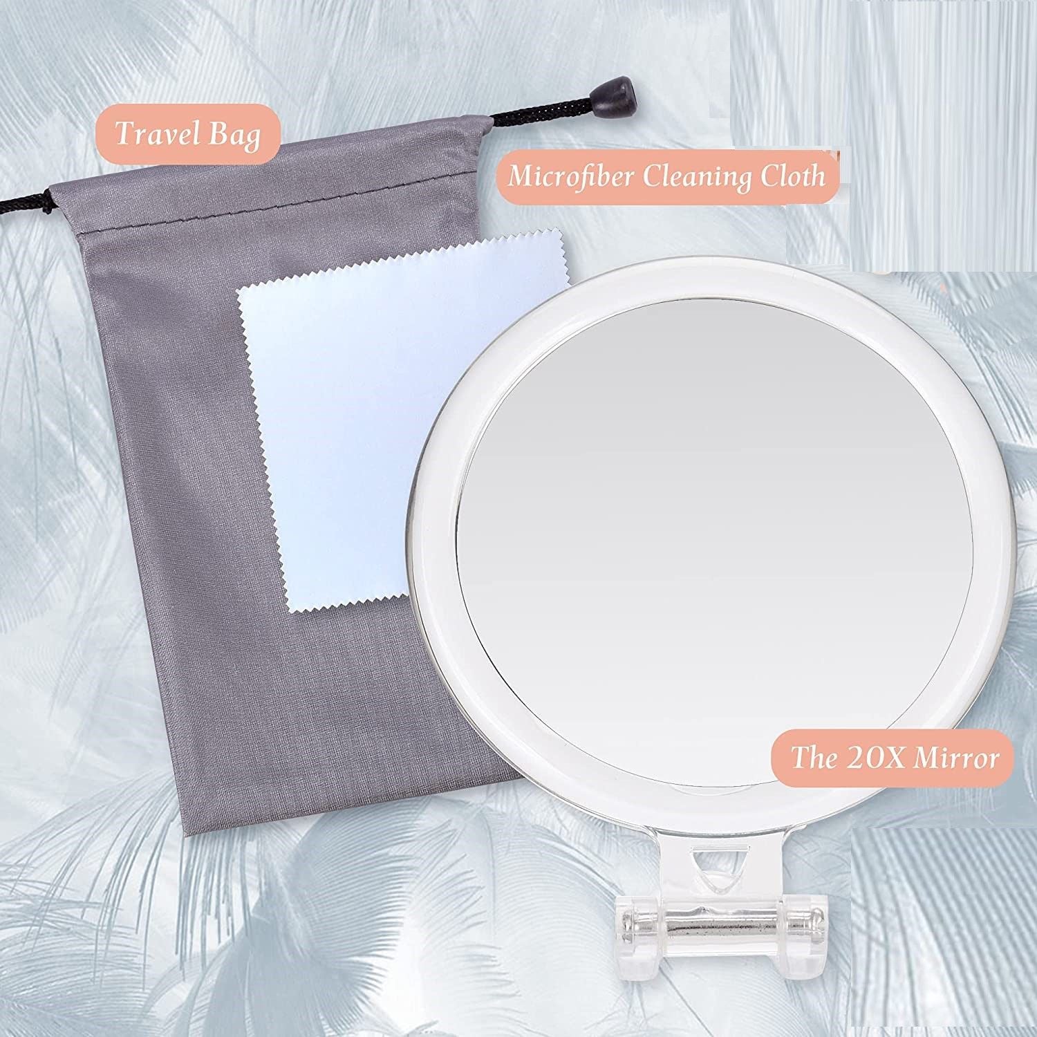 20X Magnifying Hand Mirror Two Sided Use for Makeup Application, Tweezing, and Blackhead/Blemish Removal 15 cm