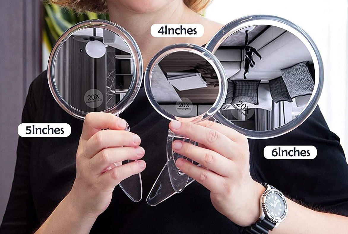 20X Magnifying Hand Mirror Two Sided Use for Makeup Application, Tweezing, and Blackhead/Blemish Removal 15 cm