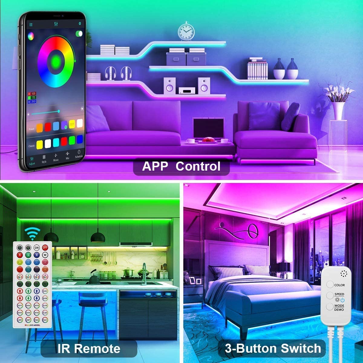 12M LED Strip Lights Rope Light for Bedroom and Home 5050 Lights Strip App with Remote Control