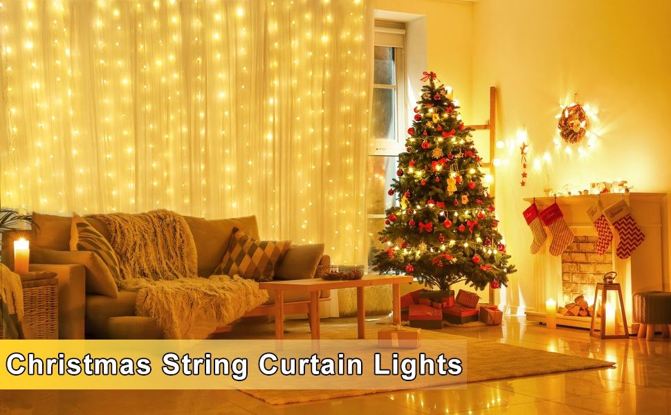 USB Powered 300 LED Curtain String Light, 8 Modes Remote, Waterproof