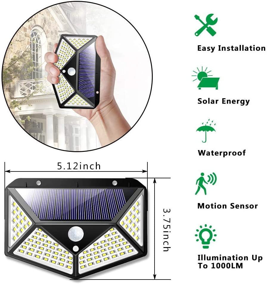 Waterproof 100 LED Motion Sensor Solar Security Lights (2 Pack)