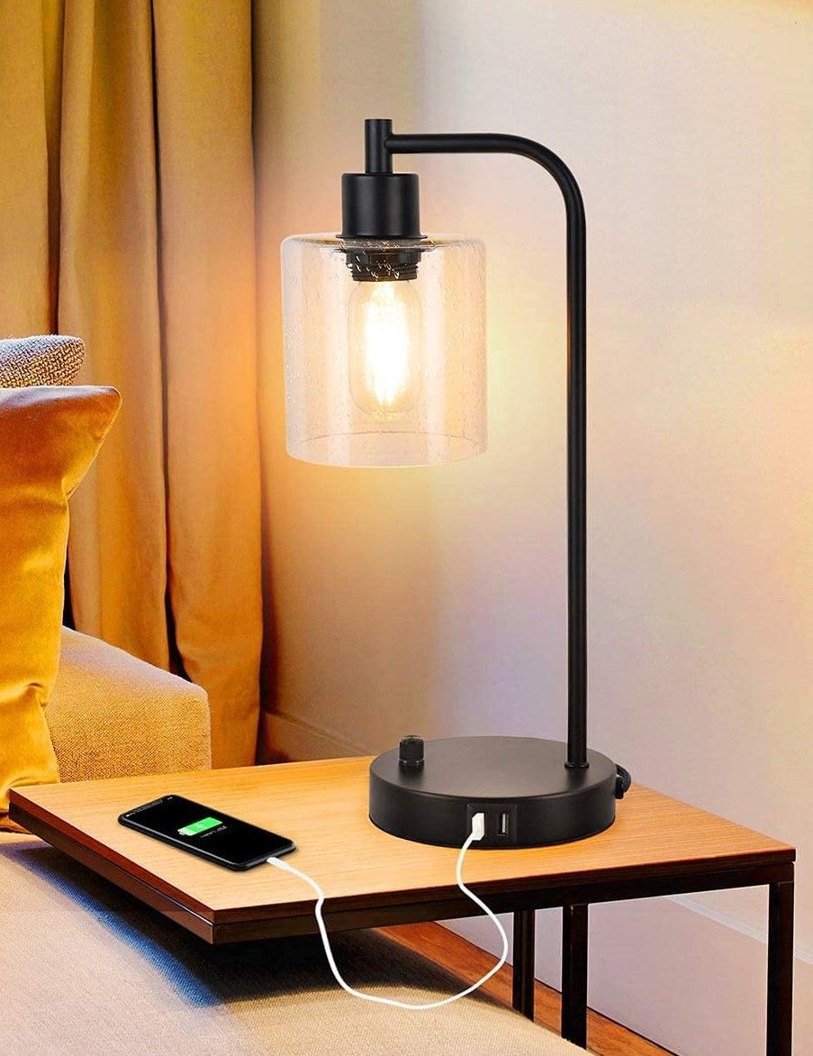 2x Pack Industrial Table Lamp with 2 USB Port for Bedside Nightstand Desk and Living Room Office Bulb not Included