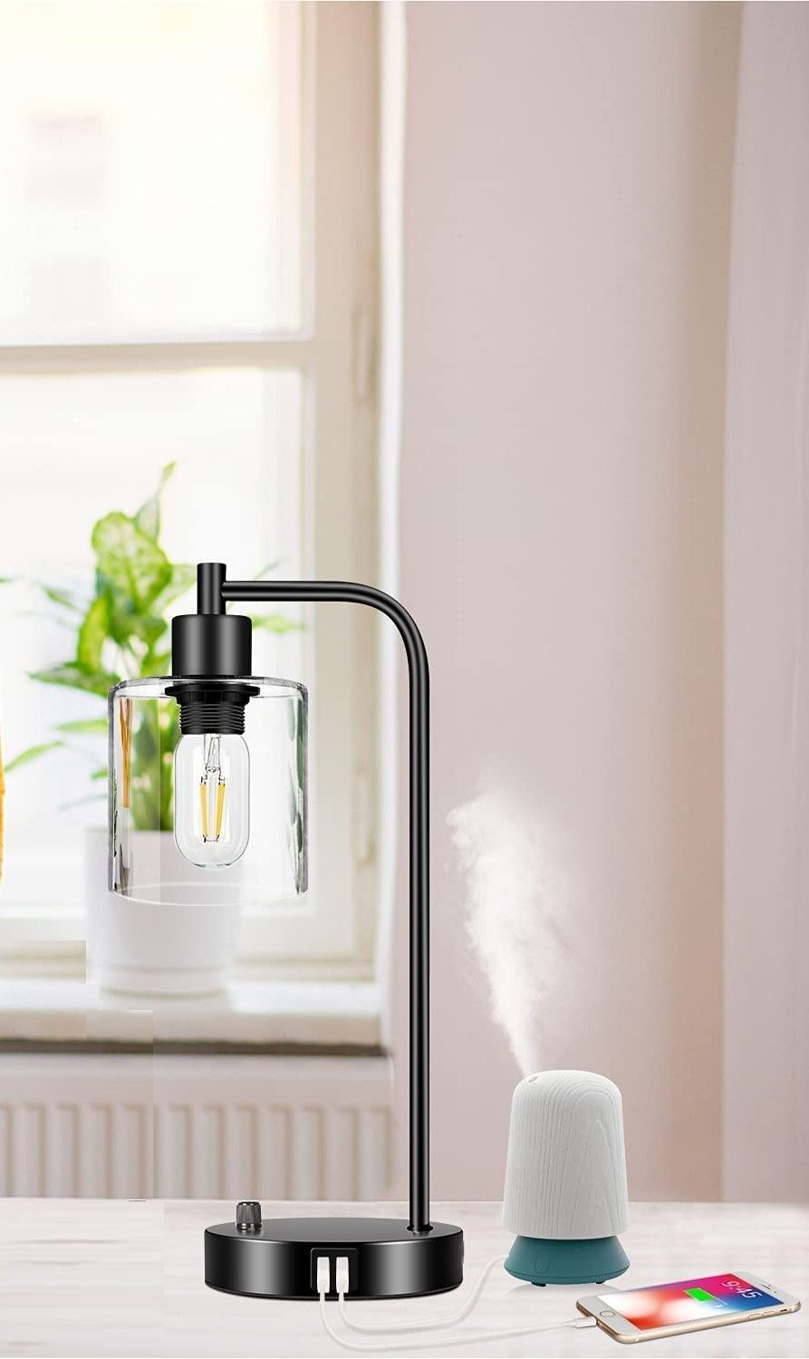 2x Pack Industrial Table Lamp with 2 USB Port for Bedside Nightstand Desk and Living Room Office Bulb not Included