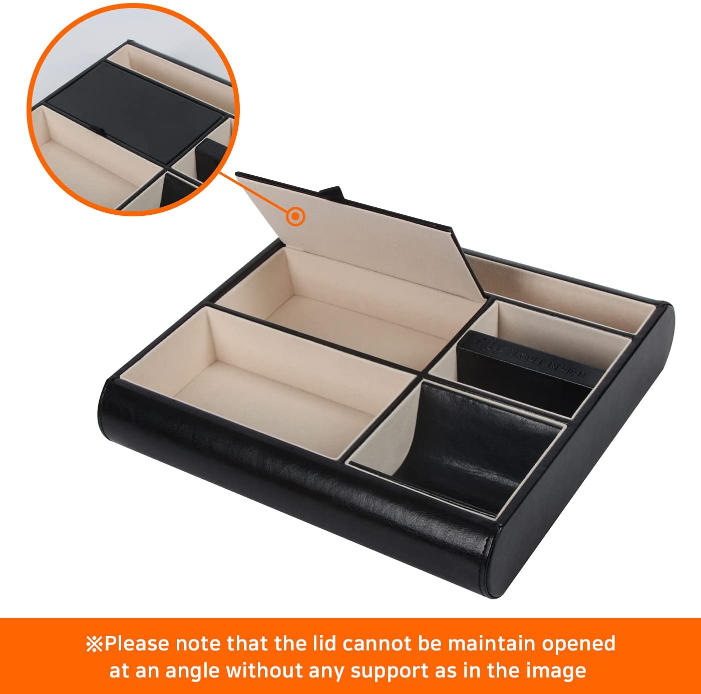 Valet Tray Leather Multi Catch Storage Box for Jewellery Accessories, Keys, Phone, Wallet, Coin, Jewellery Black