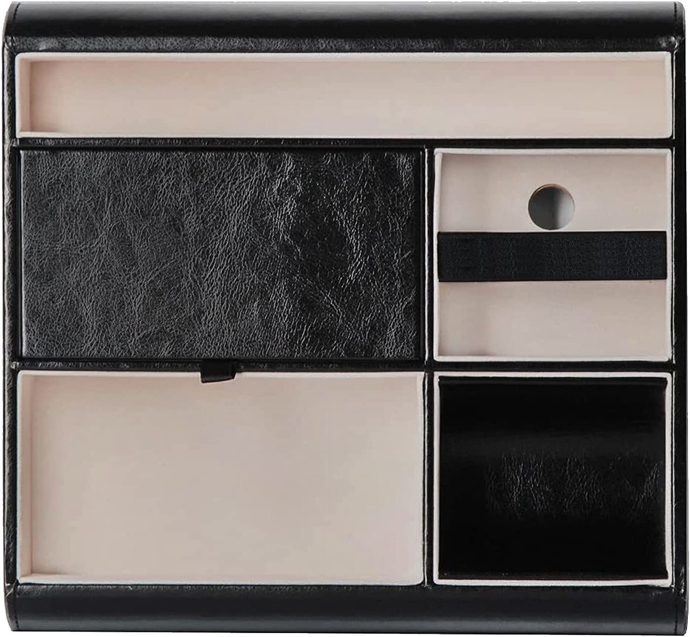Valet Tray Leather Multi Catch Storage Box for Jewellery Accessories, Keys, Phone, Wallet, Coin, Jewellery Black