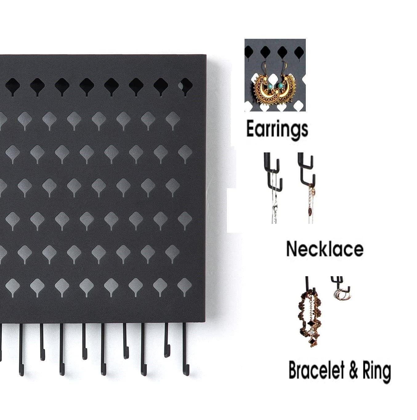 Wall Mount Earring Jewelry Hanger Organizer Holder with 109 Holes and 19 Hooks Black