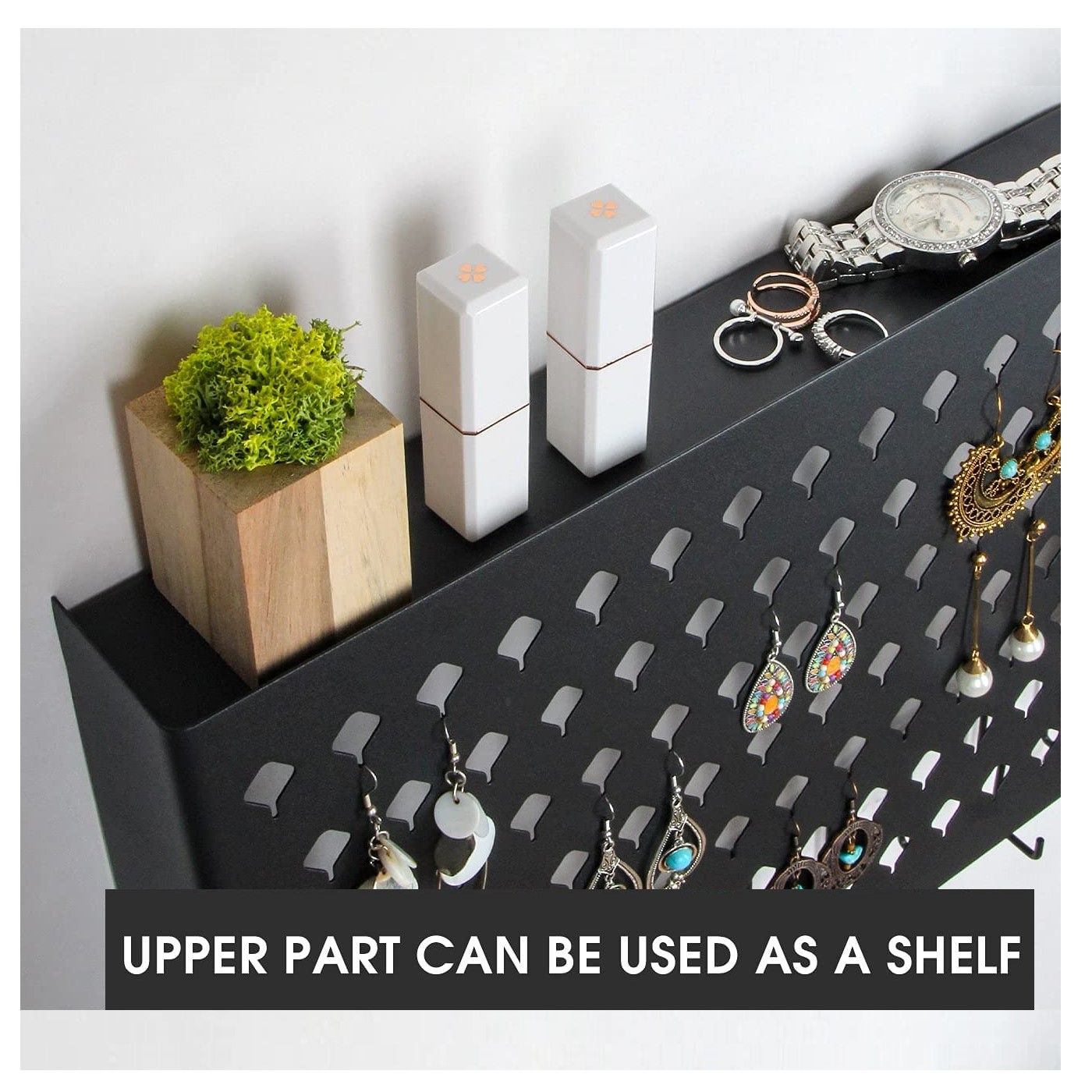 Wall Mount Earring Jewelry Hanger Organizer Holder with 109 Holes and 19 Hooks Black