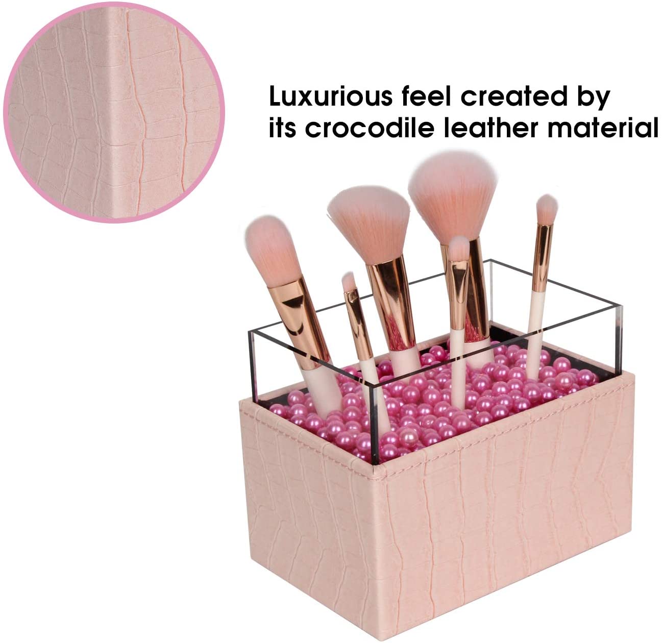 Premium Acrylic Leather Makeup Brush Storage with Pearls