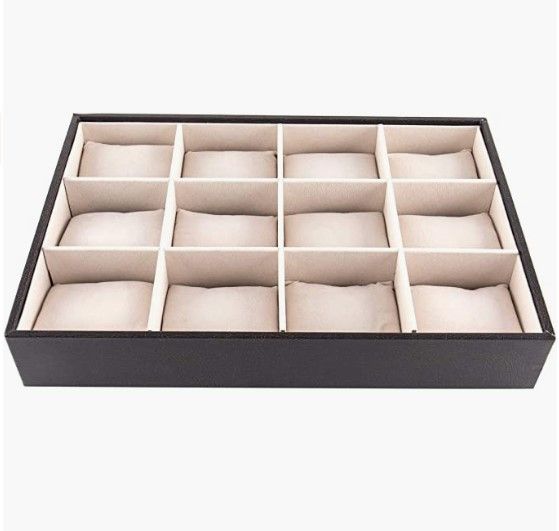 12-Compartment Bracelet Storage Tray with Pillows, Black