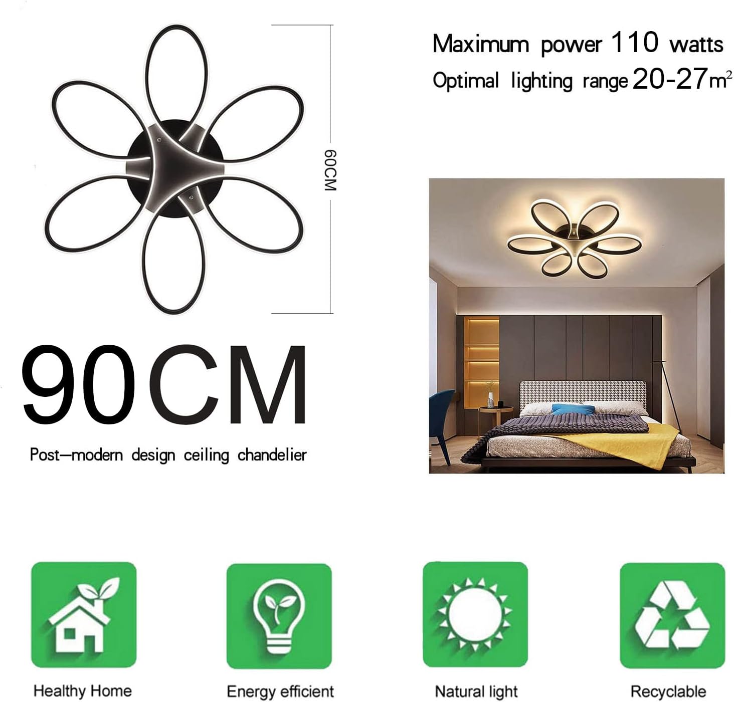 Dimmable LED Chandelier, 90cm, 110W, Remote Control