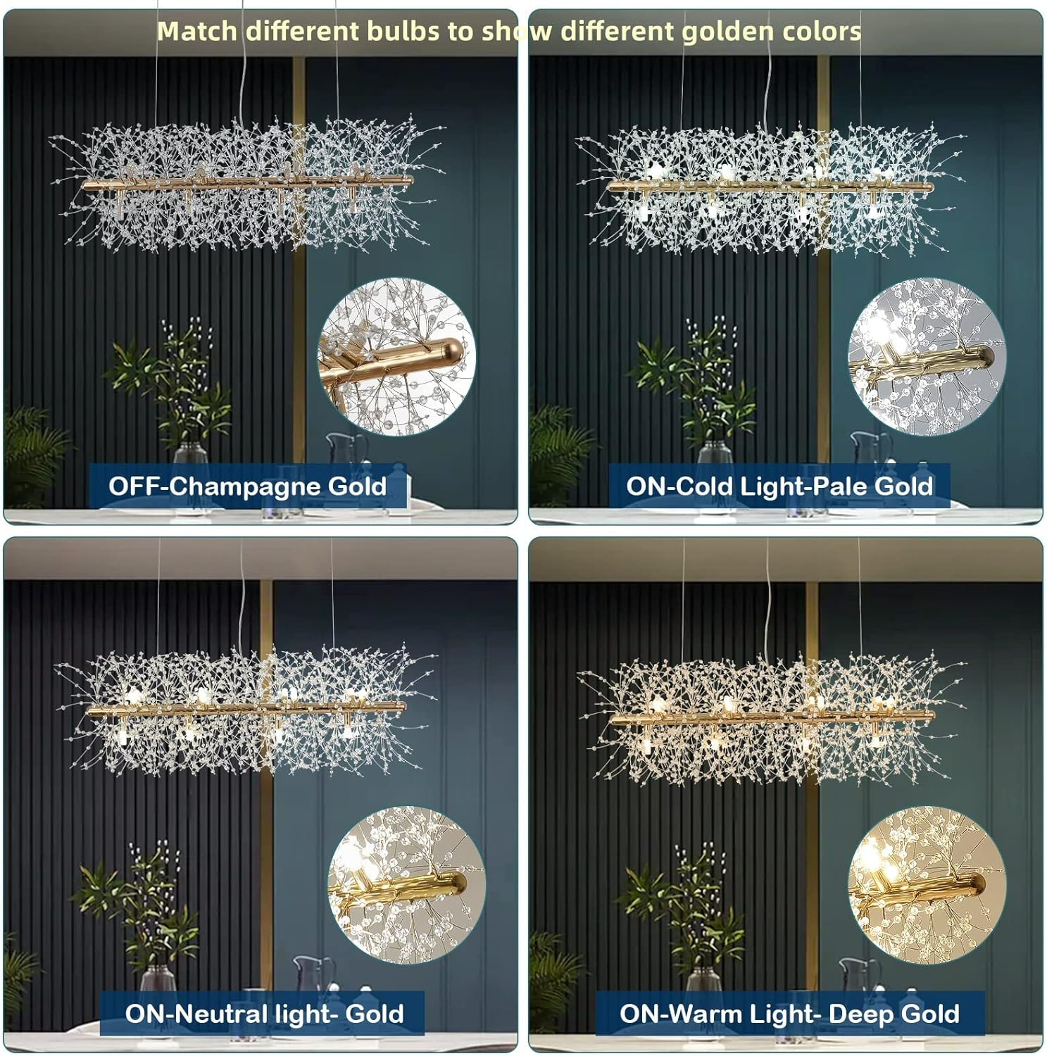 Modern Dandelion Crystal Chandelier, 12 Lights, Adjustable Colors