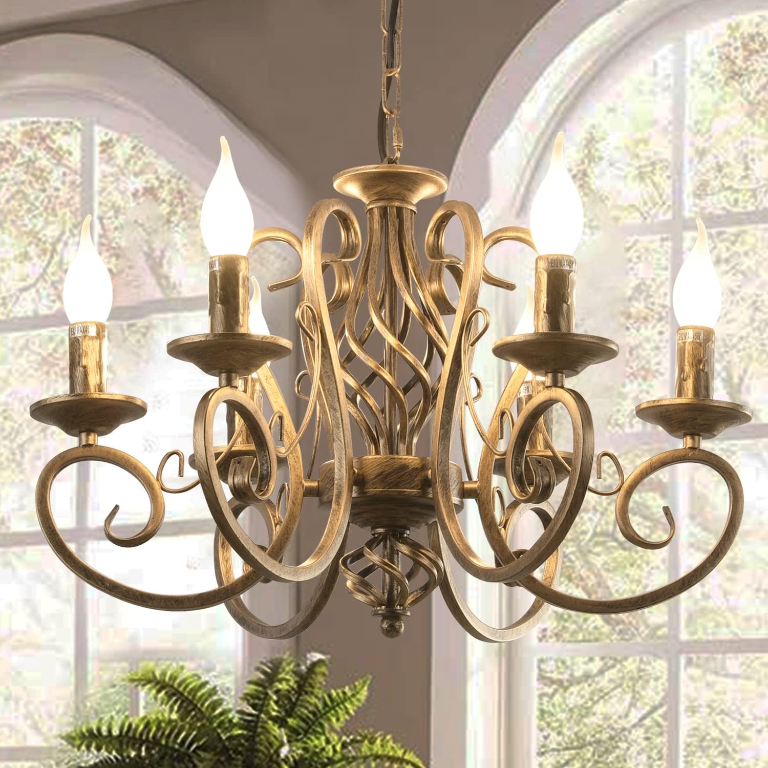 Rustic French Country Chandelier, 6-Light, Dimmable, Adjustable