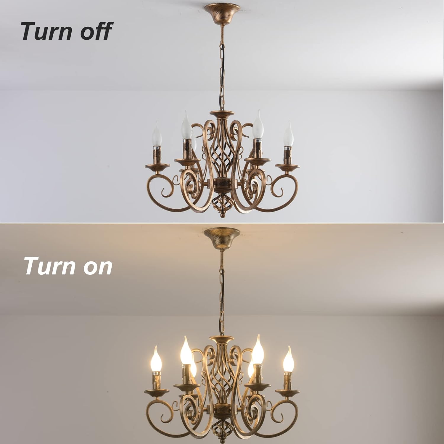 Rustic French Country Chandelier, 6-Light, Dimmable, Adjustable