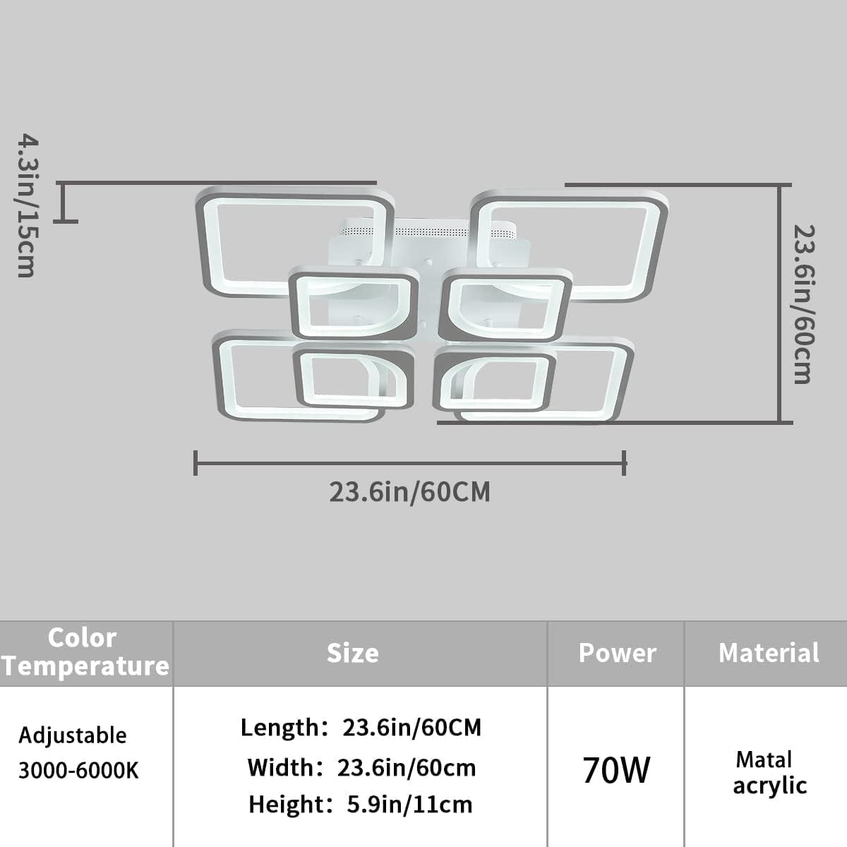 Dimmable LED Ceiling Light 4200lm Remote Control, 96W