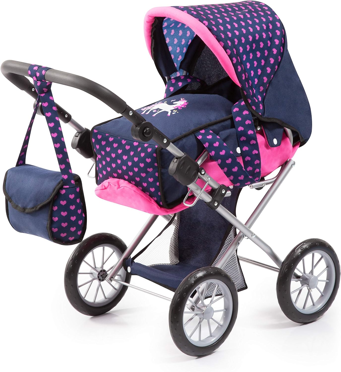 Adjustable Handle Baby Doll Pram, Removable Carrycot, Polka Dots