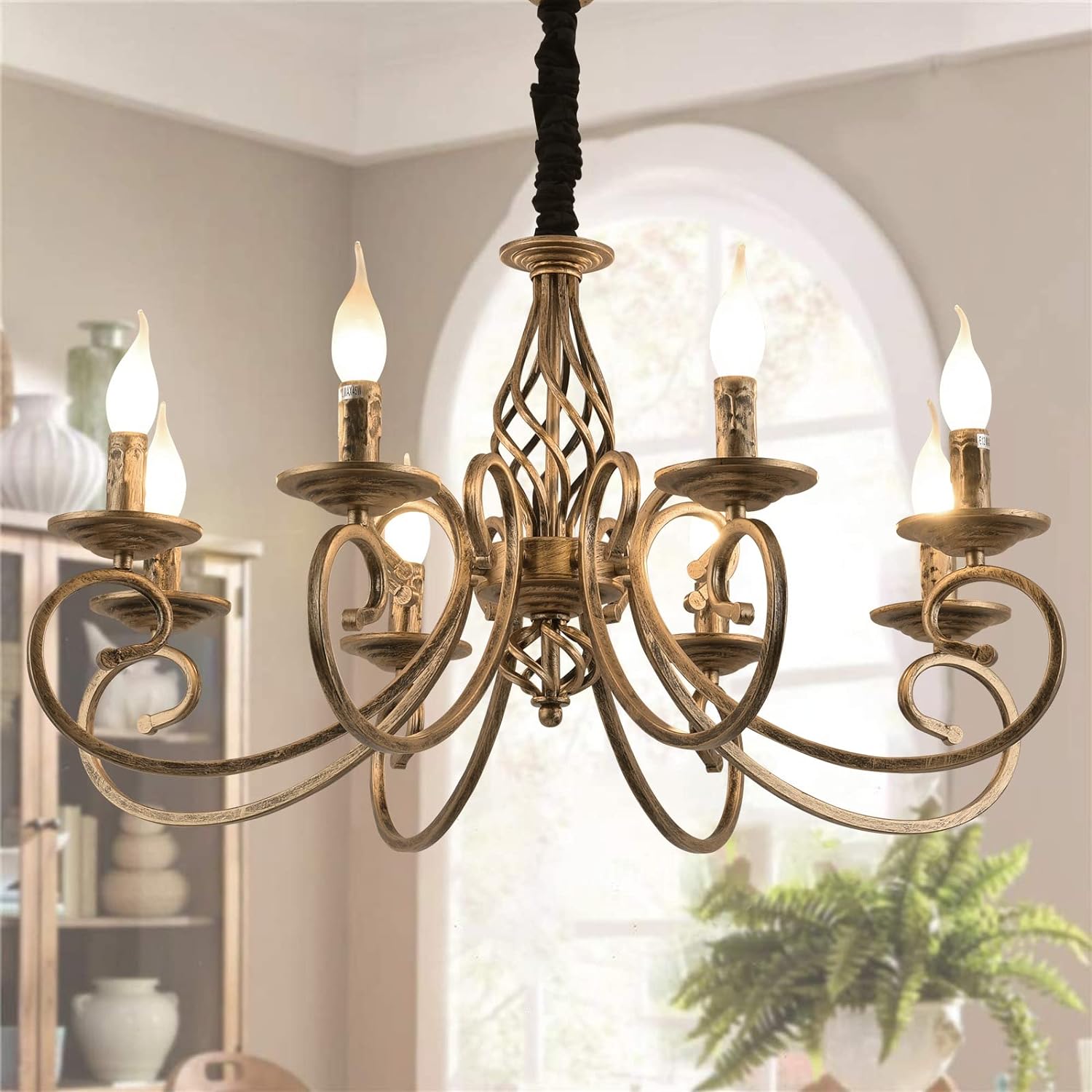 Dimmable Rustic 8-Light Vintage Iron Chandelier, Adjustable