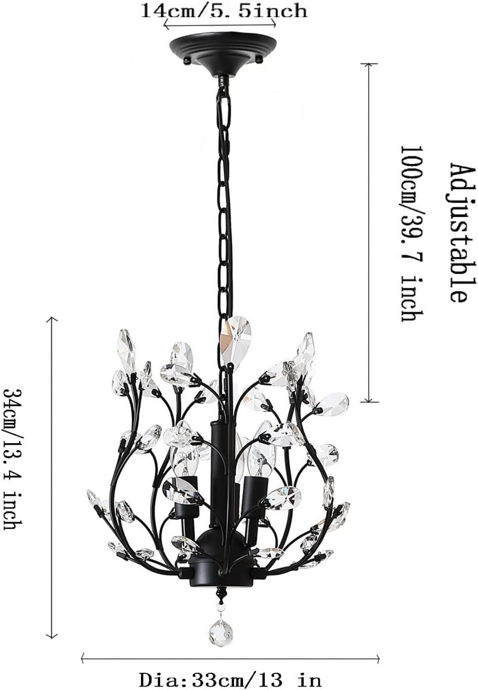 Adjustable Vintage K9 Crystal 3-Light Chandelier 25W