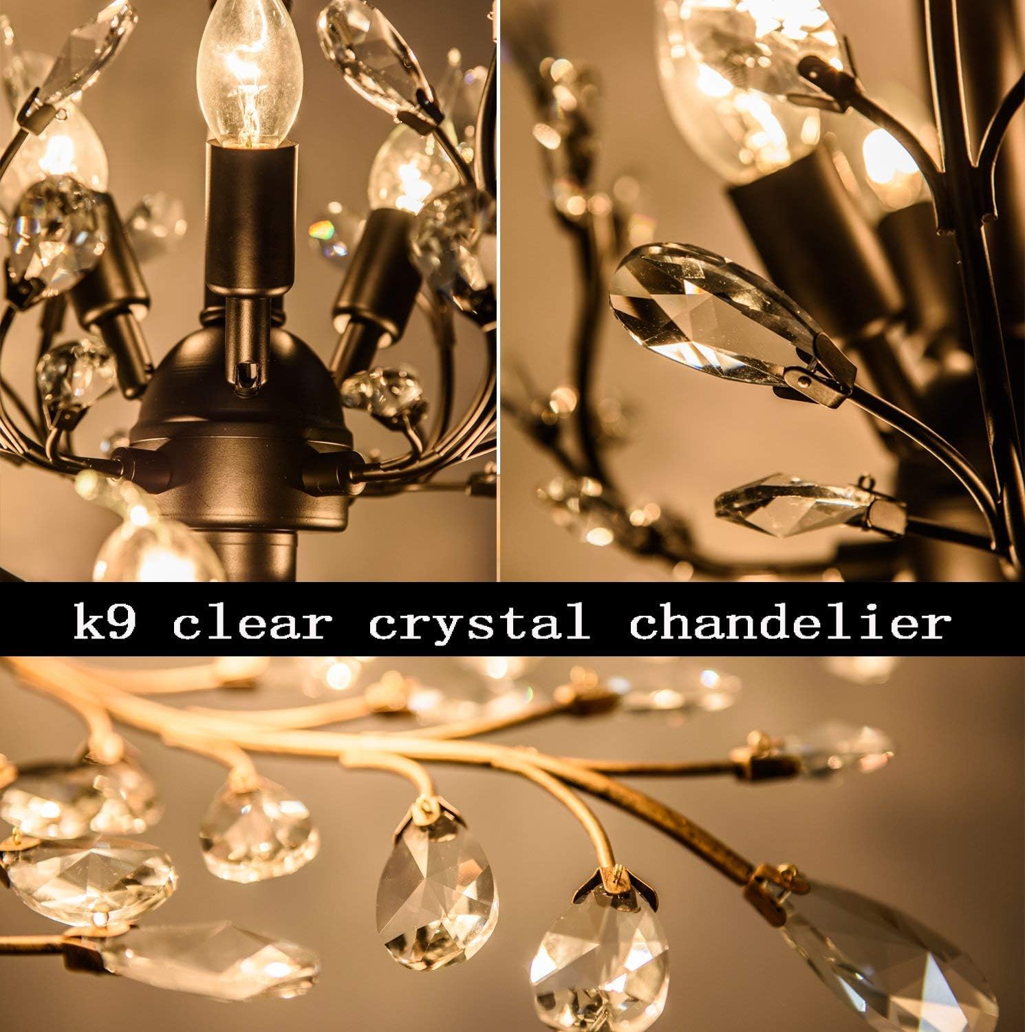 Adjustable Vintage K9 Crystal 3-Light Chandelier 25W