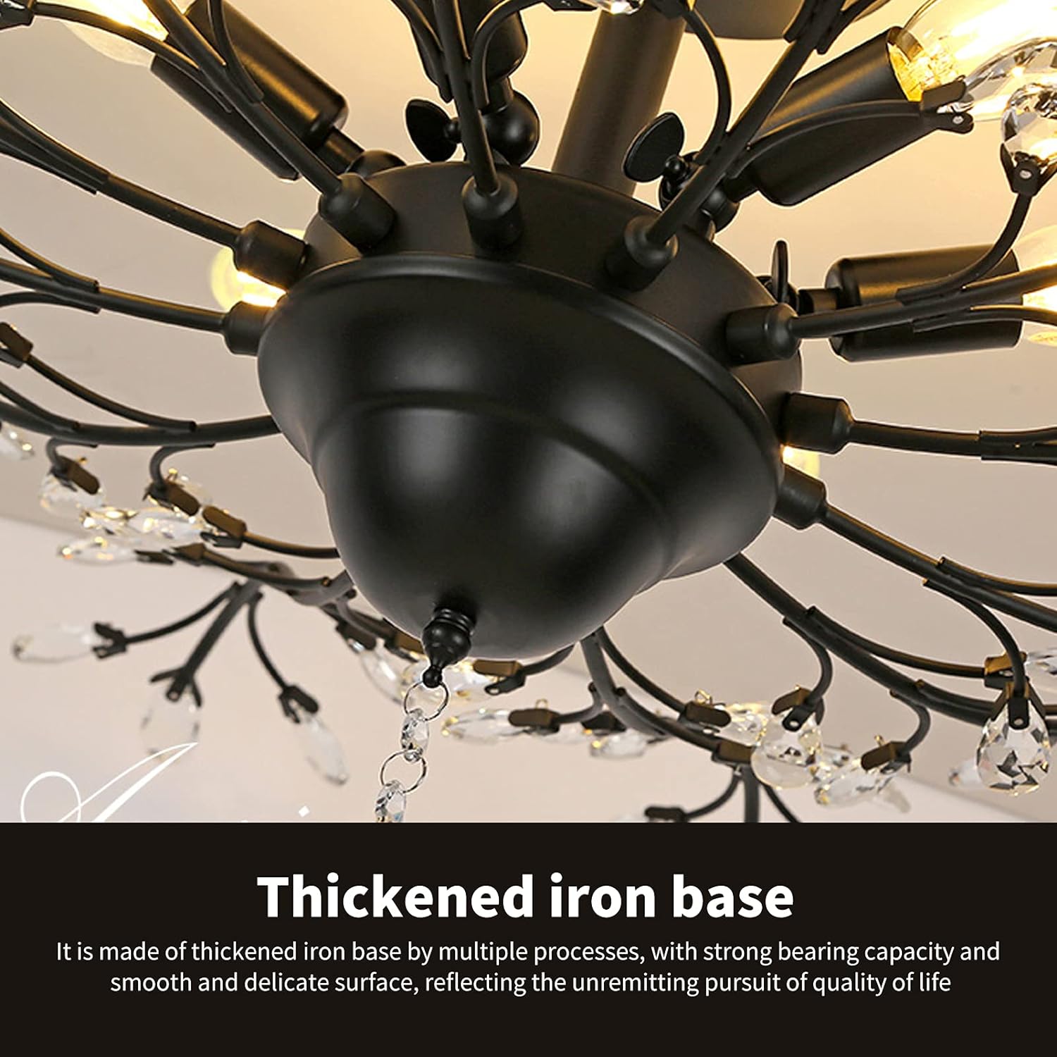 Elegant Crystal Chandelier LED Ceiling Light, 4 Lights, Black