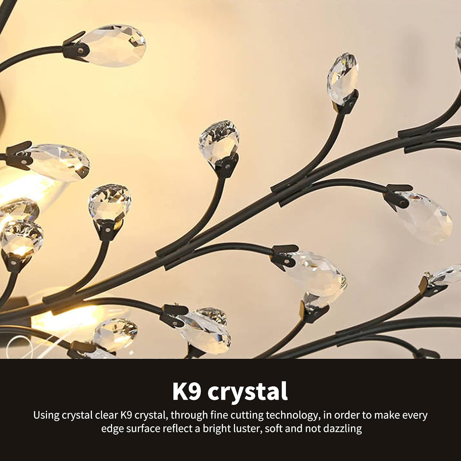 Elegant Crystal Chandelier LED Ceiling Light, 4 Lights, Black