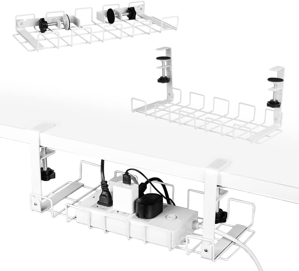 Foldable Clamp Mount Cable Management Tray, 2-Pack, White