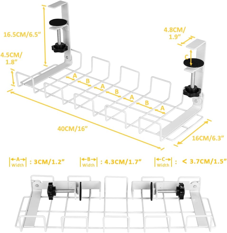 Foldable Clamp Mount Cable Management Tray, 2-Pack, White