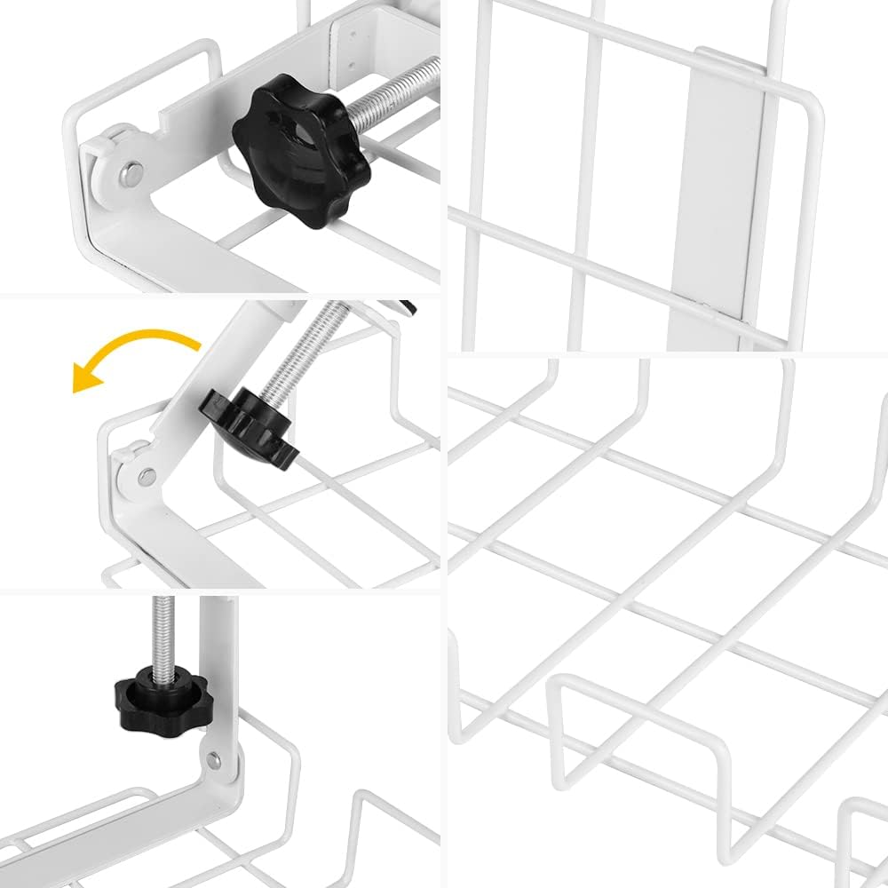 Foldable Clamp Mount Cable Management Tray, 2-Pack, White