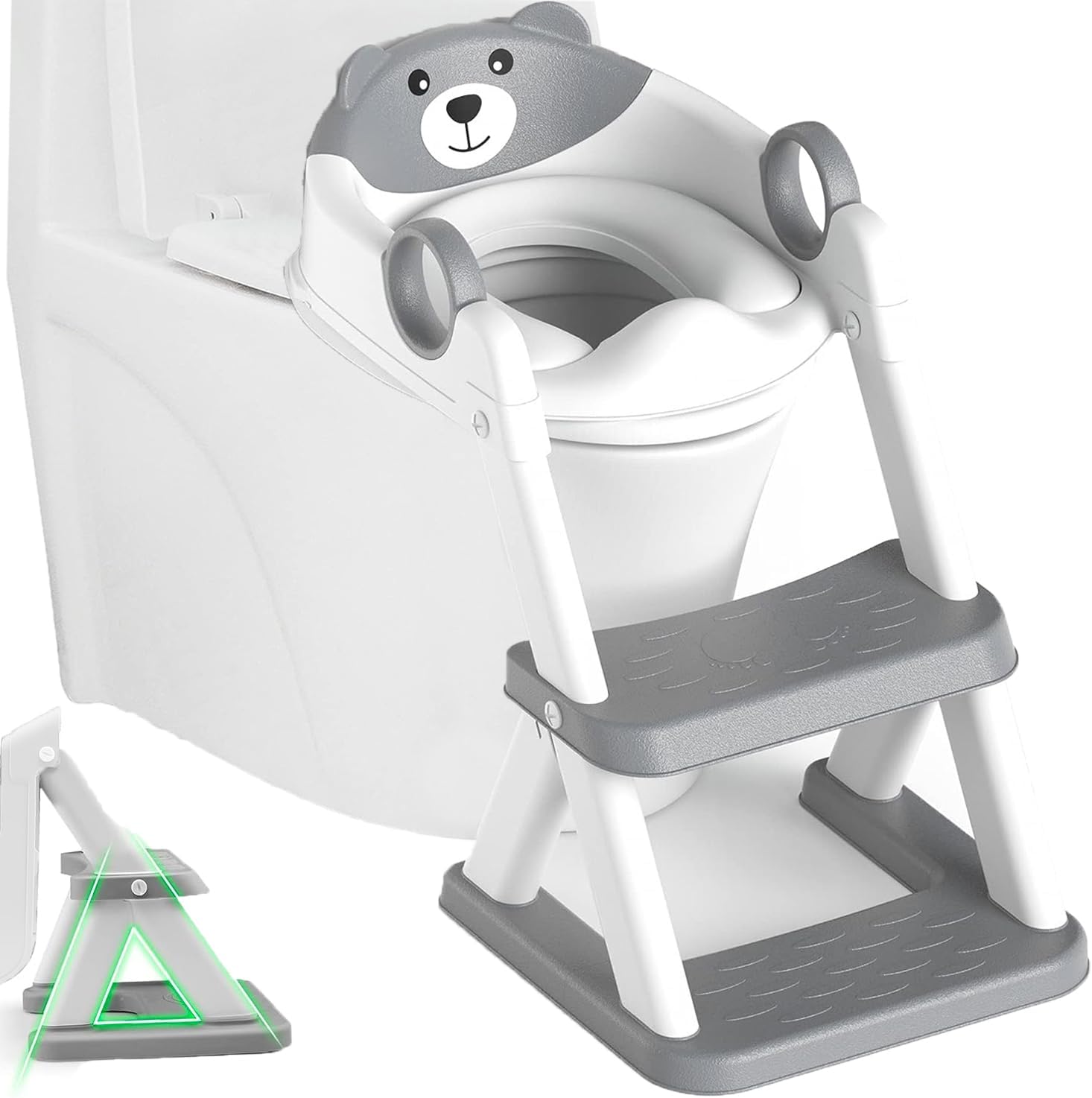 Upgraded Potty Training Seat Ladder with Handrails, Grey