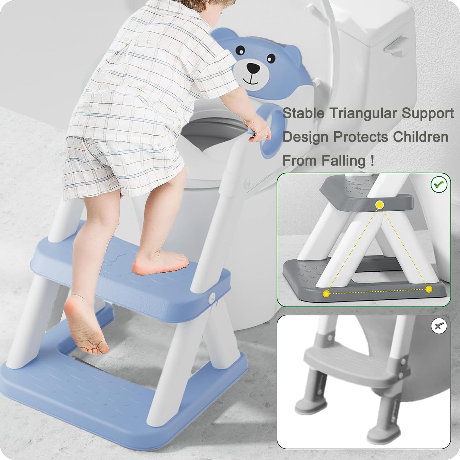 Upgraded Potty Training Seat Ladder with Handrails, Blue