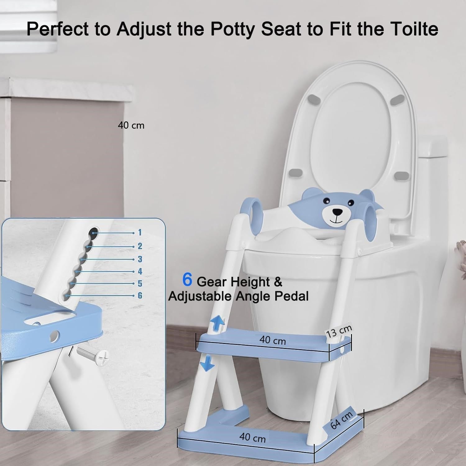 Upgraded Potty Training Seat Ladder with Handrails, Blue