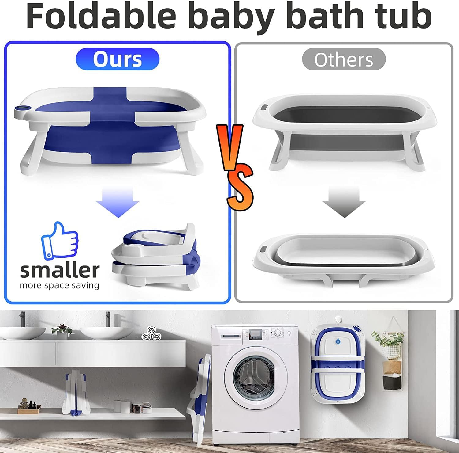 Foldable Baby Bath Tub, Non-Slip, BPA-Free, 0-24m