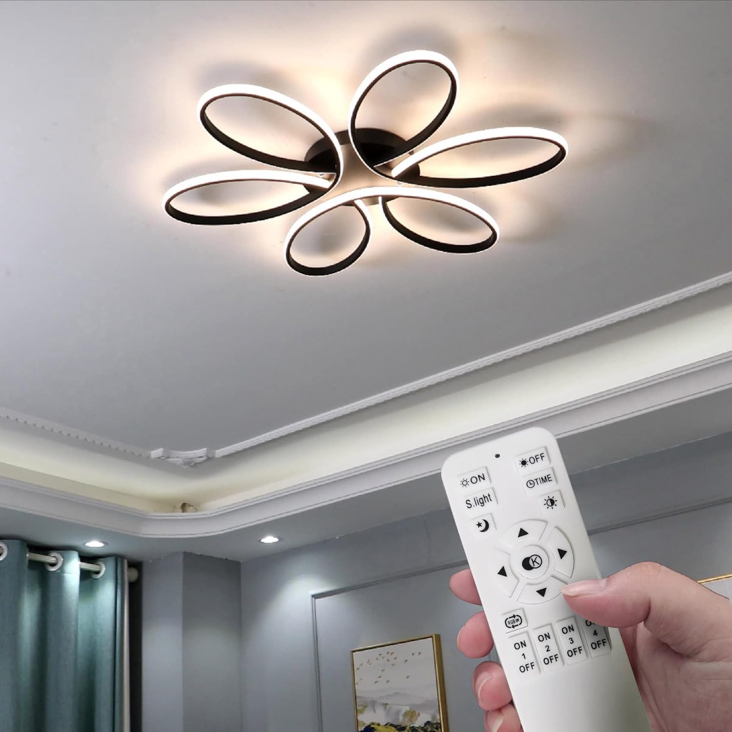 Stepless Dimming LED Chandelier, 70W, Remote, Flush Mount