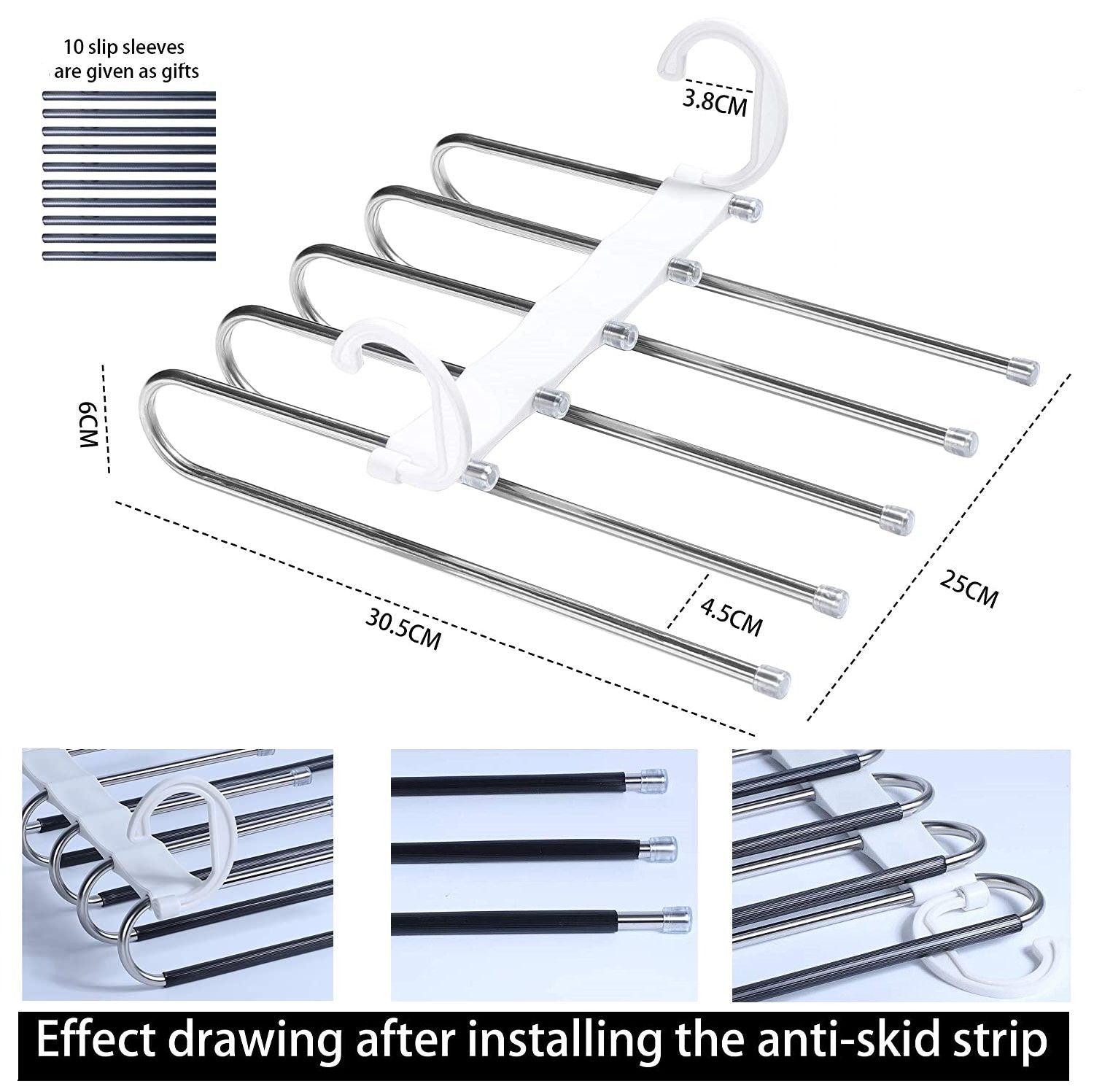 2 Pack Adjustable Multi-Layer 5 in 1 Pants Hanger for Wardrobe and Home Storage White
