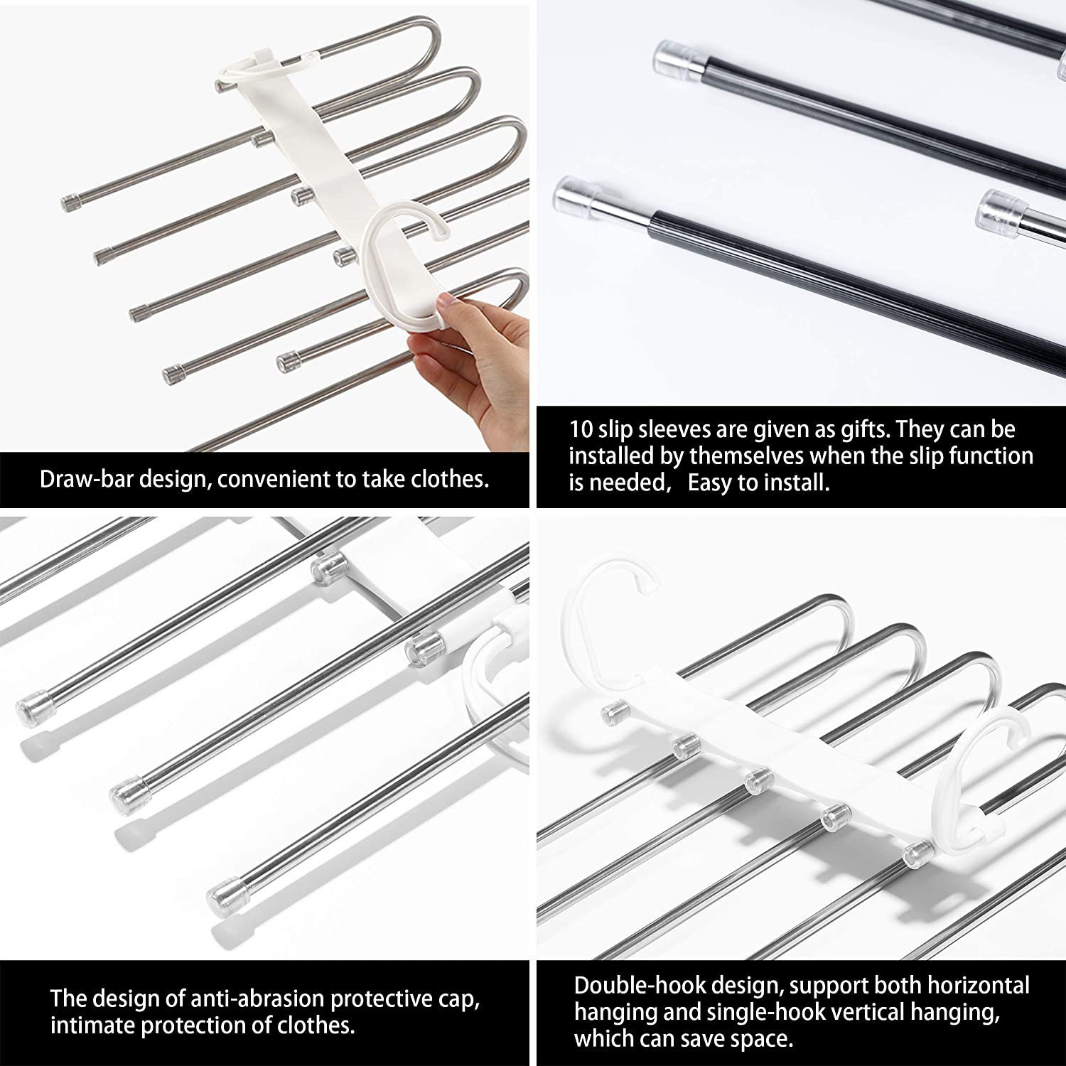 2 Pack Adjustable Multi-Layer 5 in 1 Pants Hanger for Wardrobe and Home Storage White