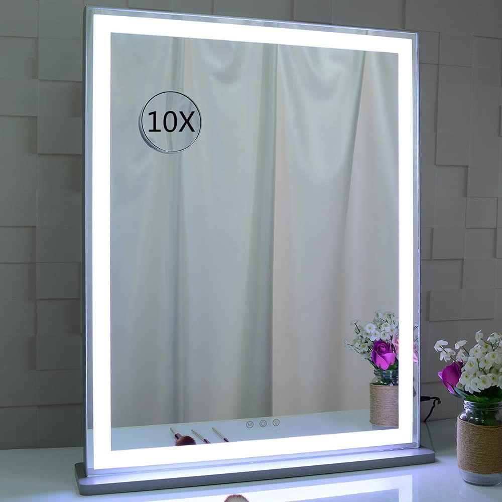 10x Magnification Mirror with Smart Touch Control and 3 Colors Dimmable Light for Bathroom and Bedroom 71 x 57 cm