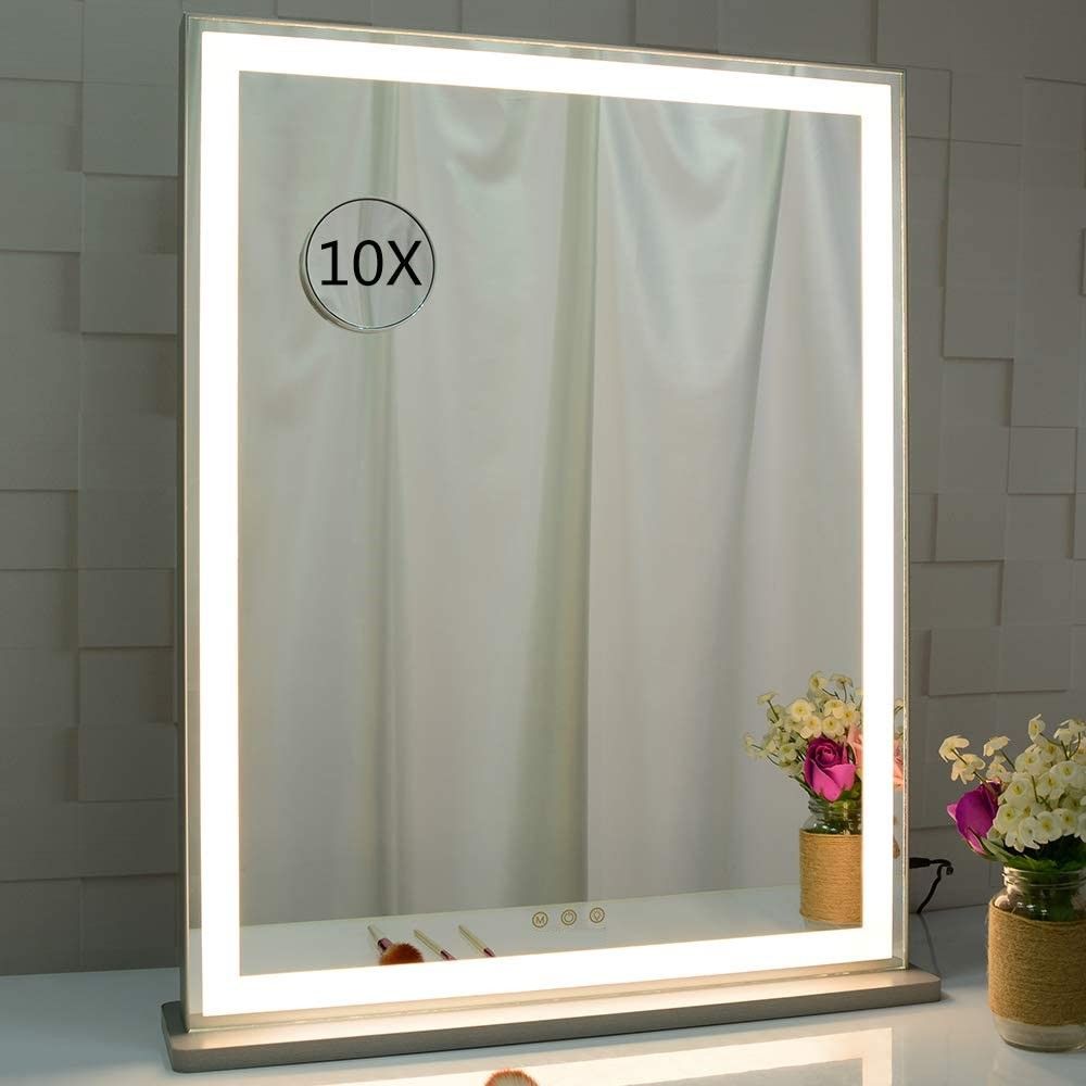 10x Magnification Mirror with Smart Touch Control and 3 Colors Dimmable Light for Bathroom and Bedroom 71 x 57 cm