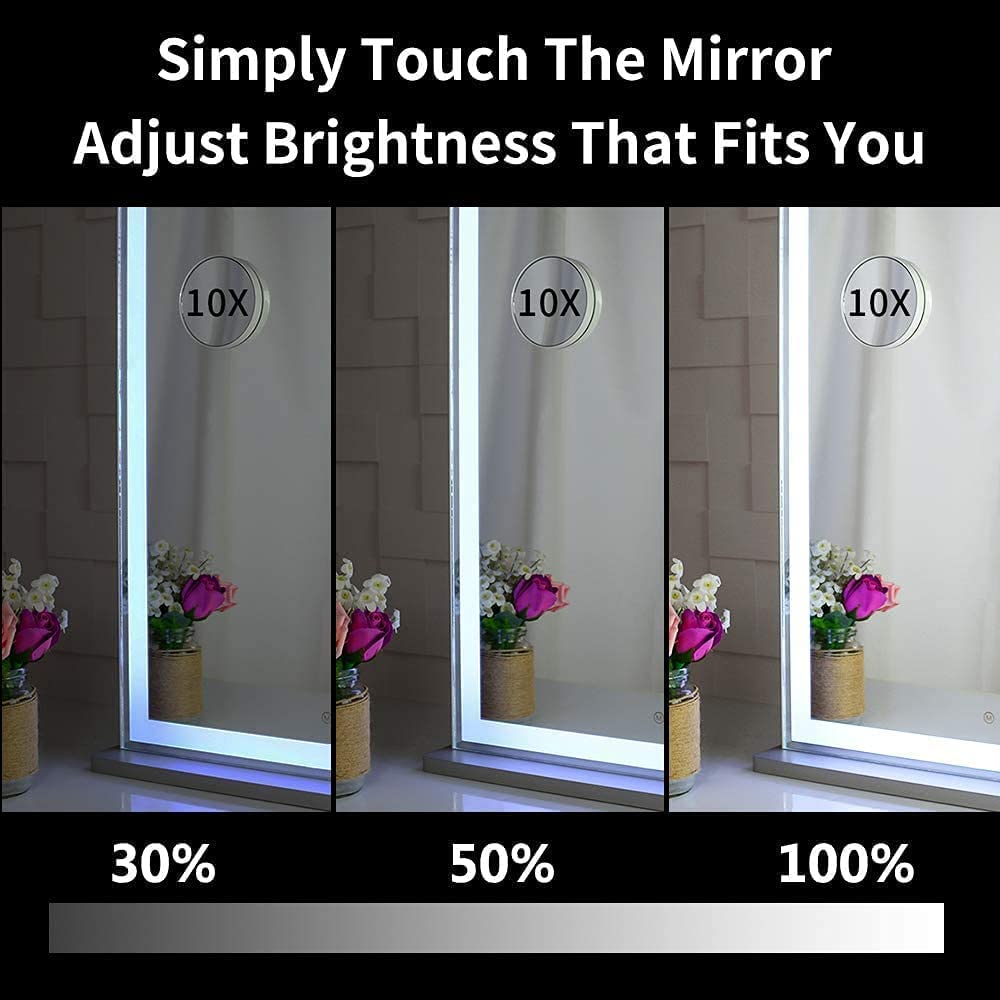 10x Magnification Mirror with Smart Touch Control and 3 Colors Dimmable Light for Bathroom and Bedroom 71 x 57 cm