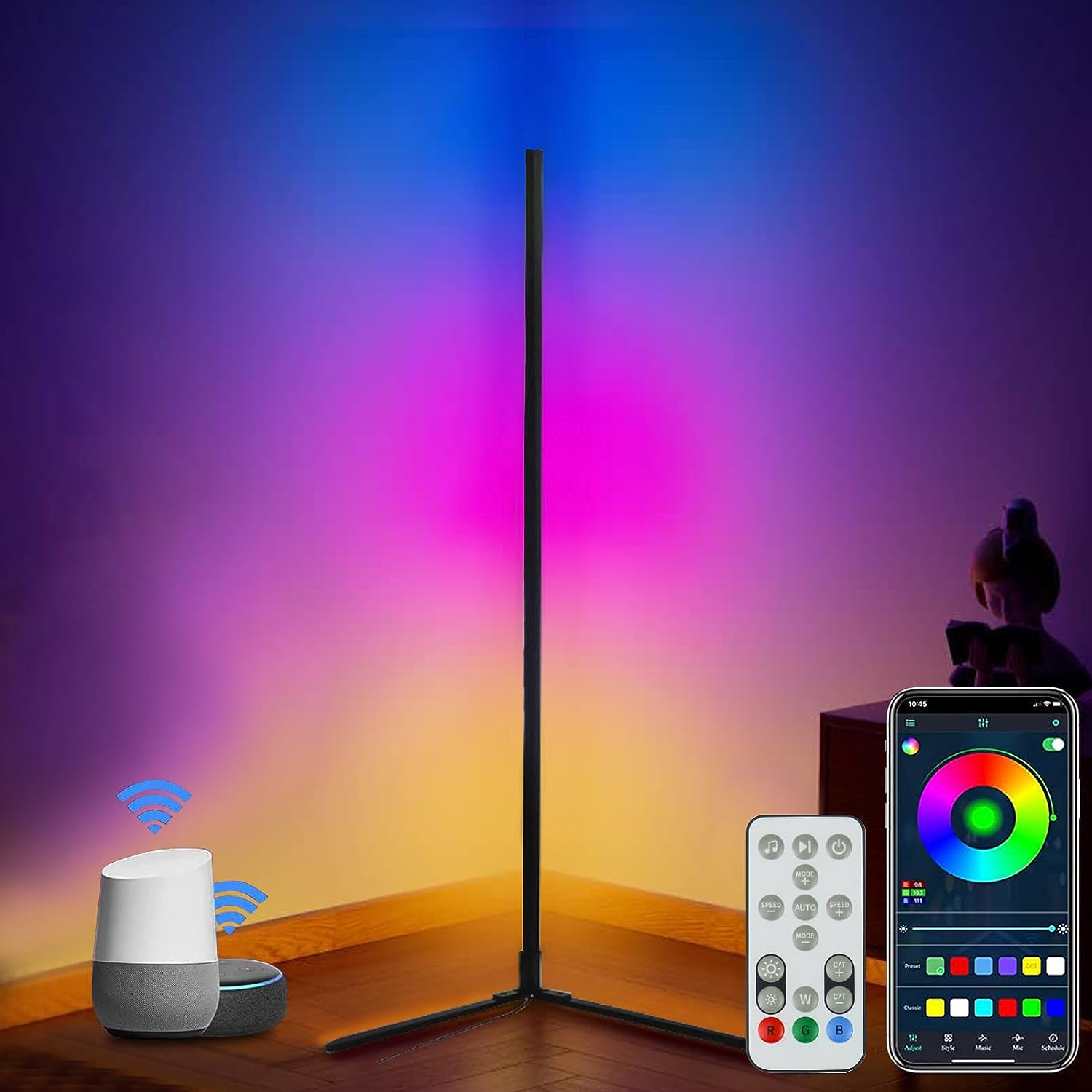 Dynamic RGB+IC LED Floor Lamp, Voice Control, 1500 Lumens