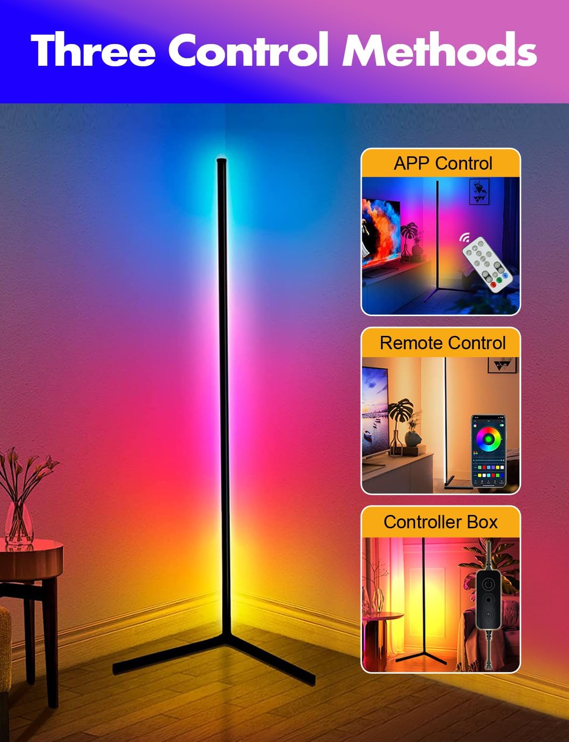 Dynamic RGB+IC LED Floor Lamp, Voice Control, 1500 Lumens