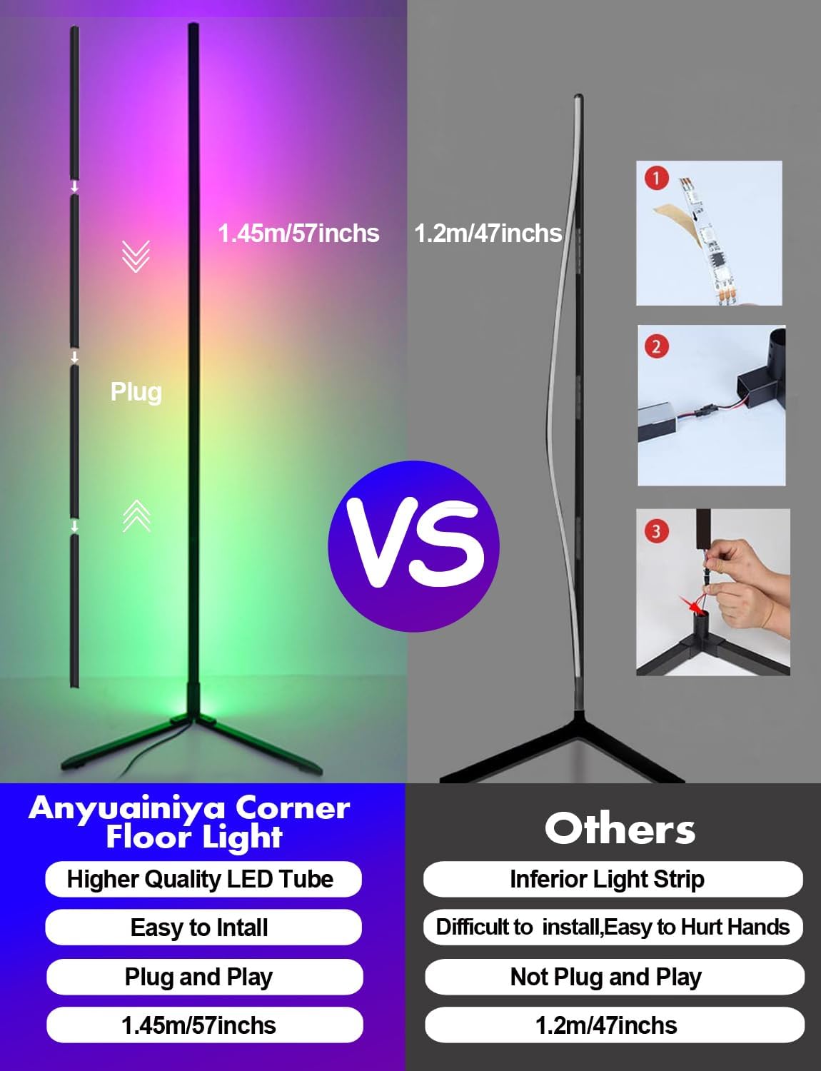 Dynamic RGB+IC LED Floor Lamp, Voice Control, 1500 Lumens