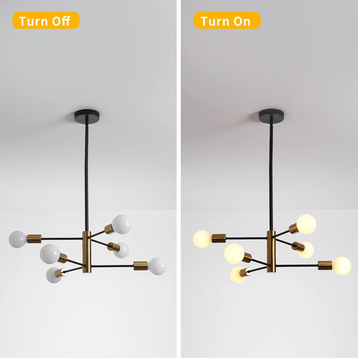 Adjustable 6-Light Sputnik Chandelier, Black & Gold, Modern Industrial