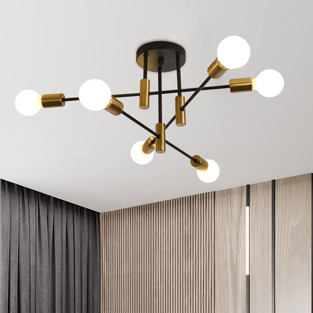 Dimmable Mid Century 6-Light Sputnik Chandelier, Black & Gold